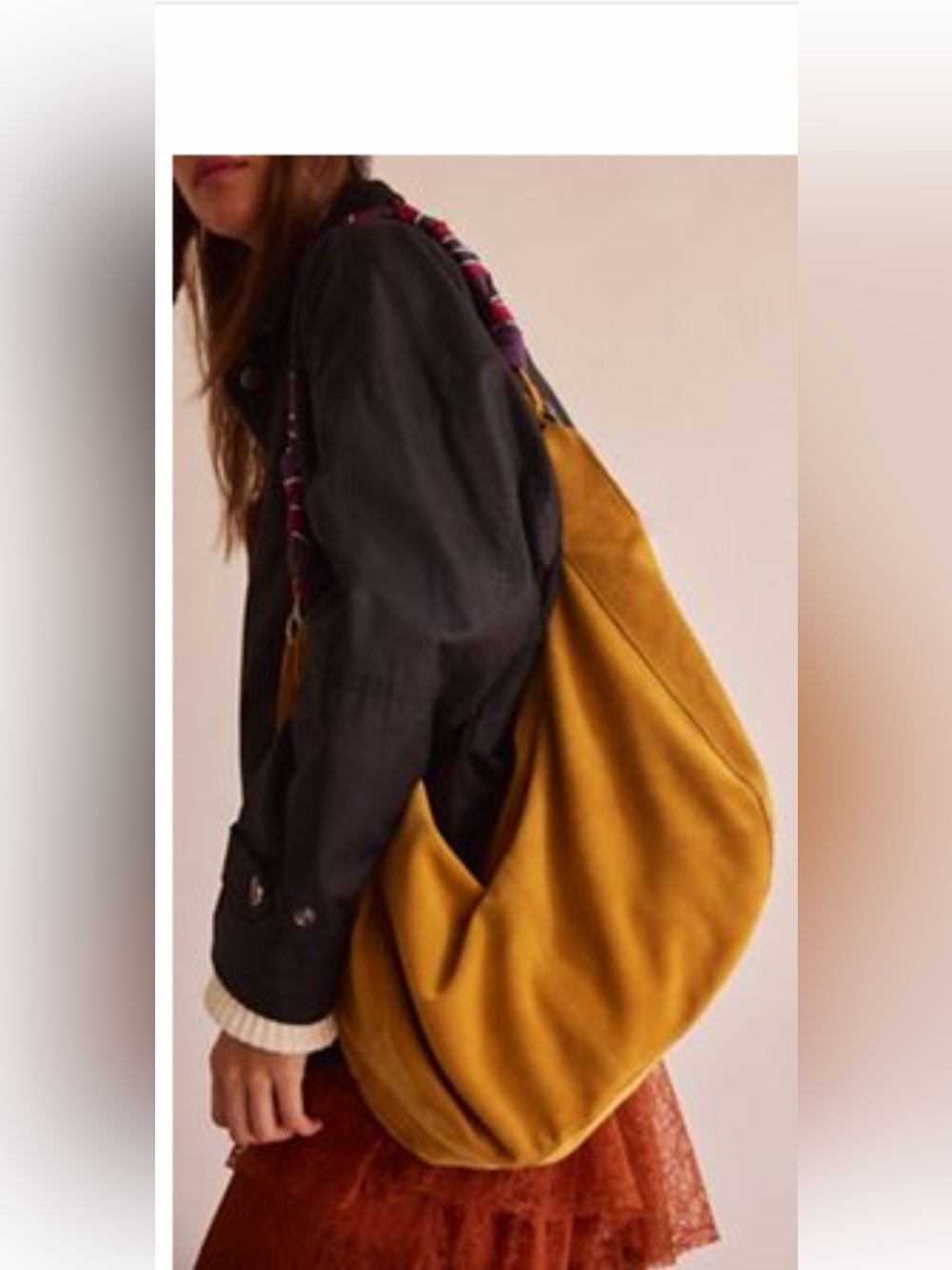 Free People Mustard Slouch Suede Hobo Shoulder Bag